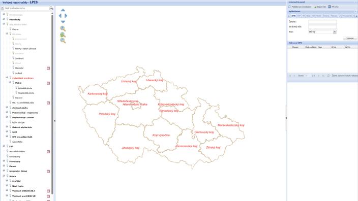 Pohled na LPIS aplikaci v prohlížeči