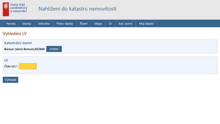 Vyhledávání podle listu vlastnictví