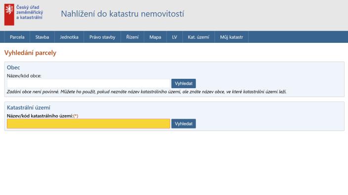 Vyhledávání podle parcely